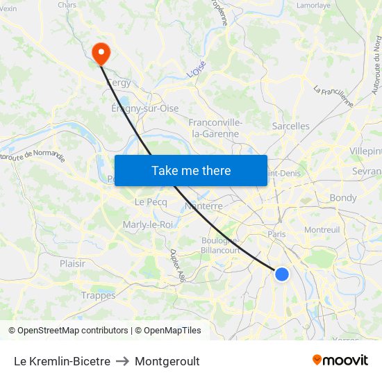 Le Kremlin-Bicetre to Montgeroult map