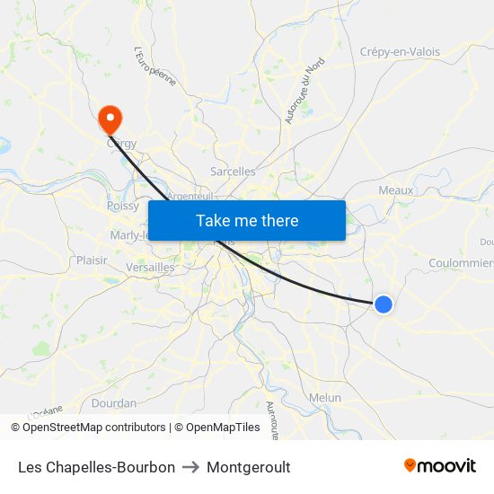 Les Chapelles-Bourbon to Montgeroult map