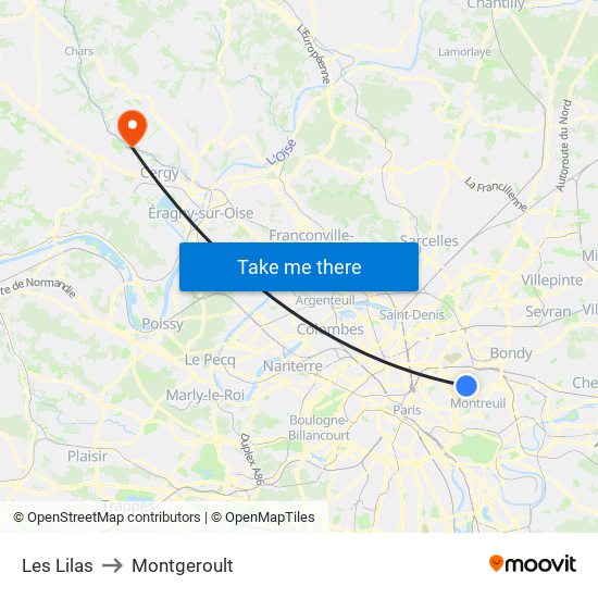 Les Lilas to Montgeroult map
