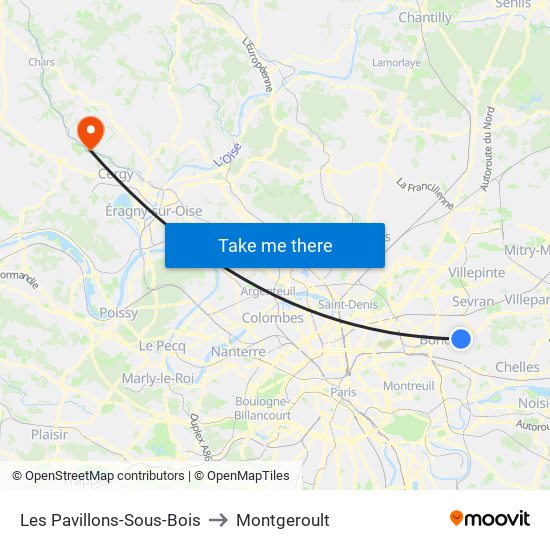 Les Pavillons-Sous-Bois to Montgeroult map
