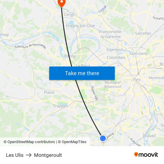 Les Ulis to Montgeroult map
