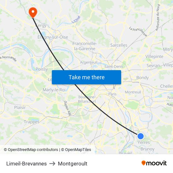 Limeil-Brevannes to Montgeroult map