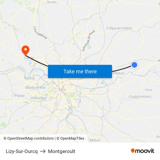 Lizy-Sur-Ourcq to Montgeroult map