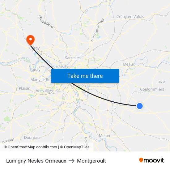 Lumigny-Nesles-Ormeaux to Montgeroult map