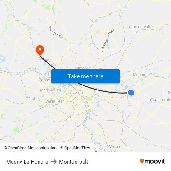 Magny-Le-Hongre to Montgeroult map