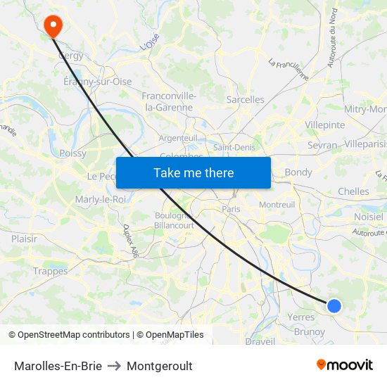 Marolles-En-Brie to Montgeroult map