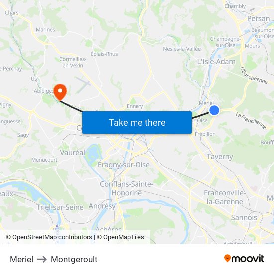 Meriel to Montgeroult map