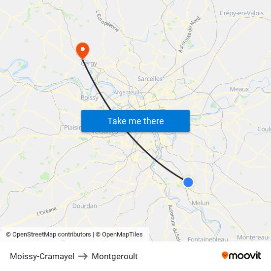Moissy-Cramayel to Montgeroult map