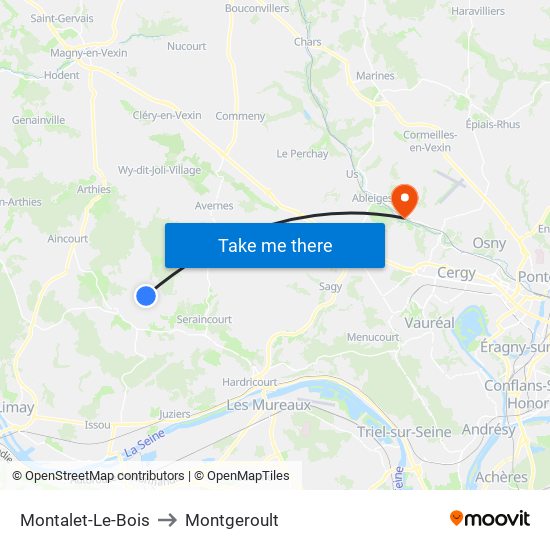 Montalet-Le-Bois to Montgeroult map