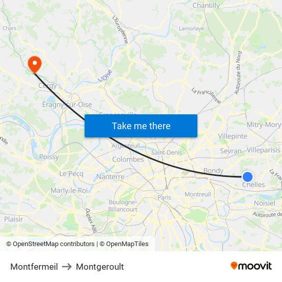 Montfermeil to Montgeroult map