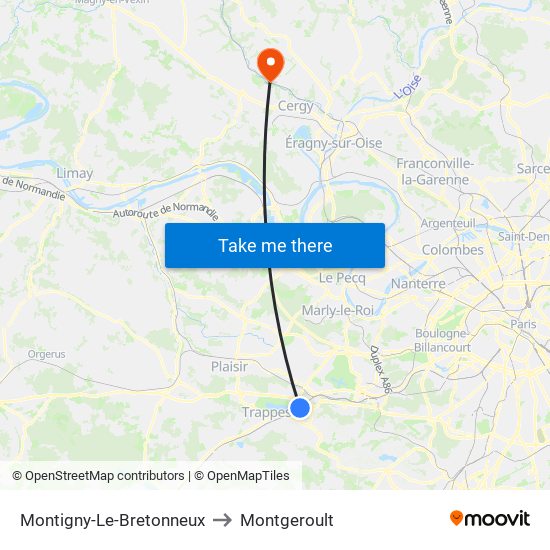 Montigny-Le-Bretonneux to Montgeroult map