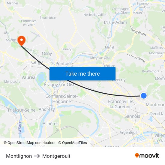 Montlignon to Montgeroult map