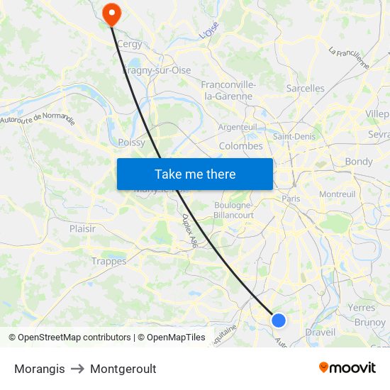 Morangis to Montgeroult map