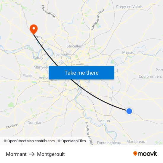 Mormant to Montgeroult map