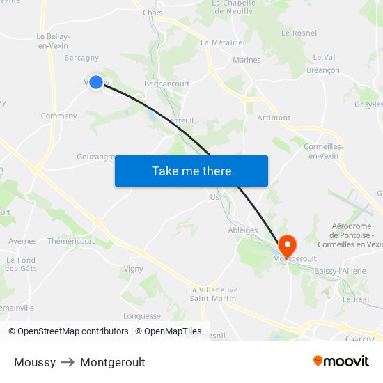 Moussy to Montgeroult map