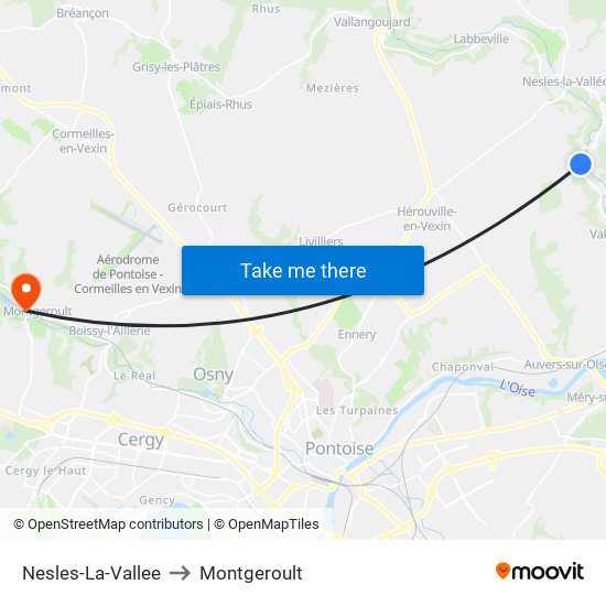 Nesles-La-Vallee to Montgeroult map