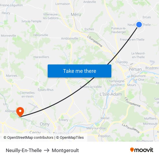 Neuilly-En-Thelle to Montgeroult map