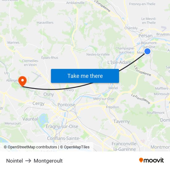 Nointel to Montgeroult map