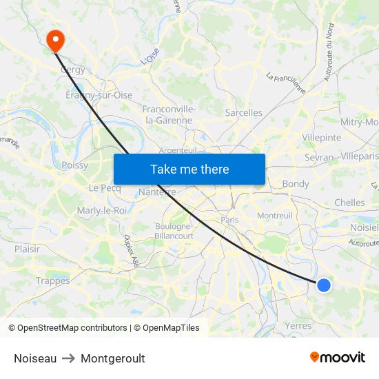 Noiseau to Montgeroult map