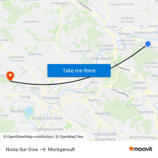 Noisy-Sur-Oise to Montgeroult map