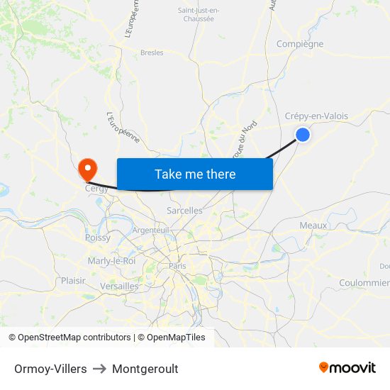 Ormoy-Villers to Montgeroult map