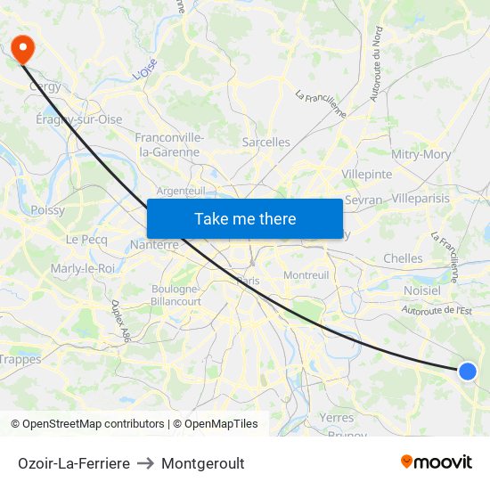 Ozoir-La-Ferriere to Montgeroult map