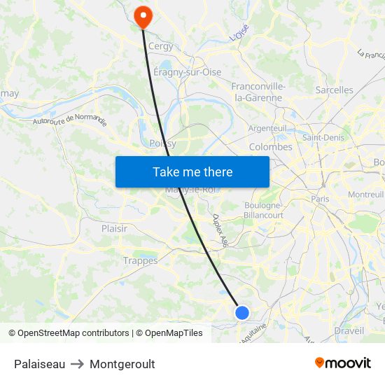 Palaiseau to Montgeroult map