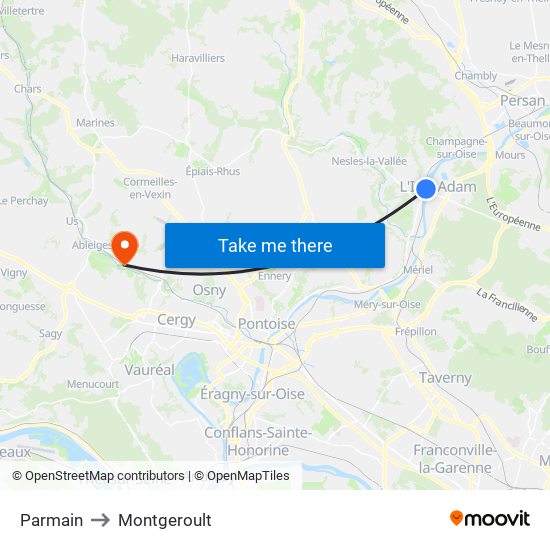 Parmain to Montgeroult map