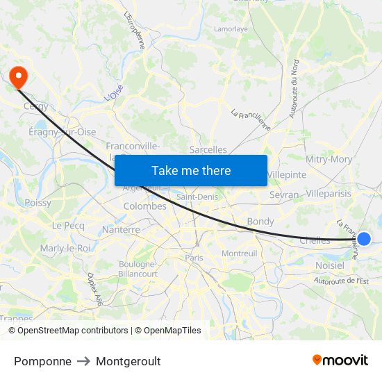 Pomponne to Montgeroult map