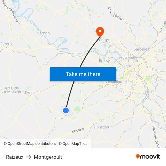 Raizeux to Montgeroult map