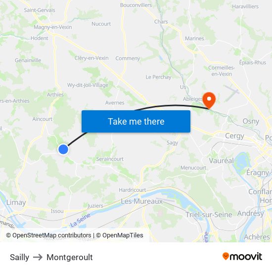 Sailly to Montgeroult map