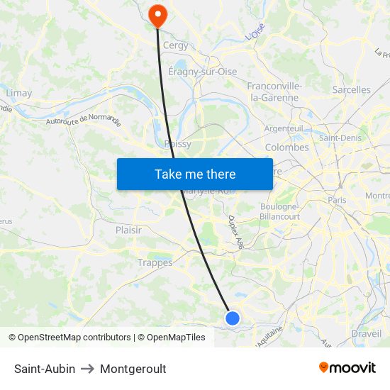 Saint-Aubin to Montgeroult map