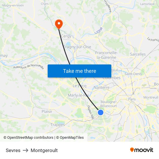 Sevres to Montgeroult map