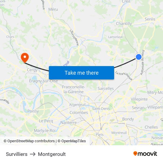 Survilliers to Montgeroult map