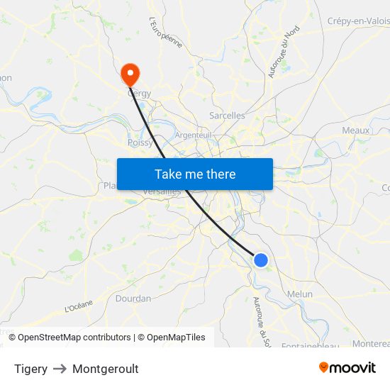 Tigery to Montgeroult map