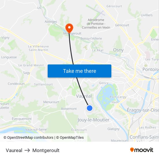 Vaureal to Montgeroult map