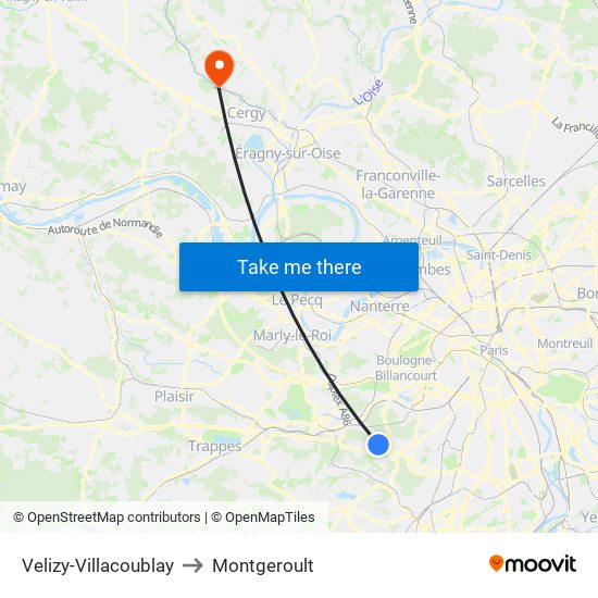 Velizy-Villacoublay to Montgeroult map