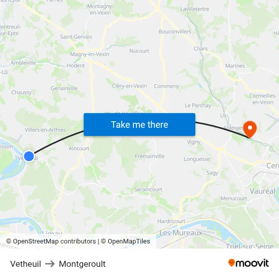 Vetheuil to Montgeroult map
