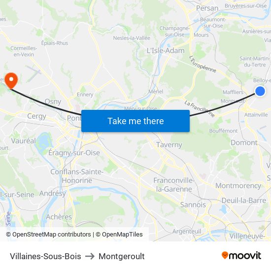 Villaines-Sous-Bois to Montgeroult map