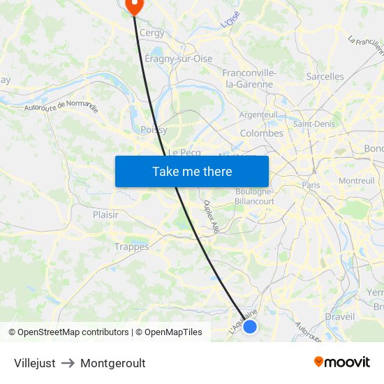 Villejust to Montgeroult map