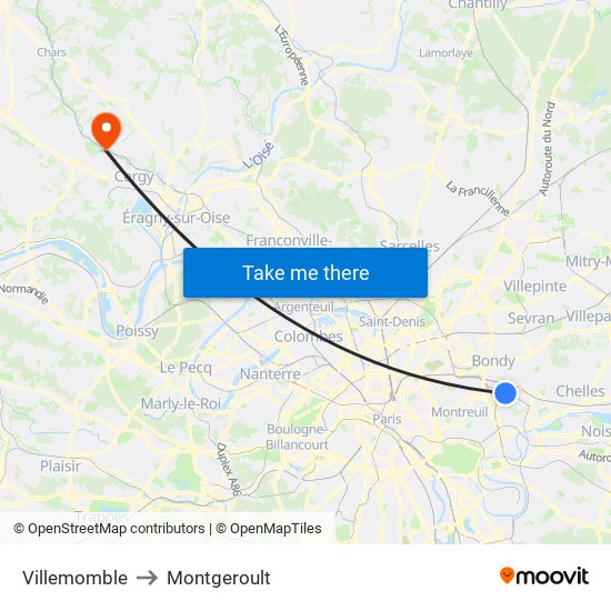 Villemomble to Montgeroult map