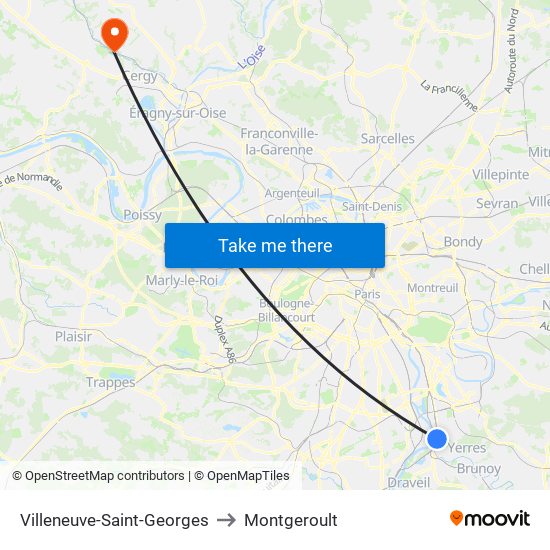 Villeneuve-Saint-Georges to Montgeroult map