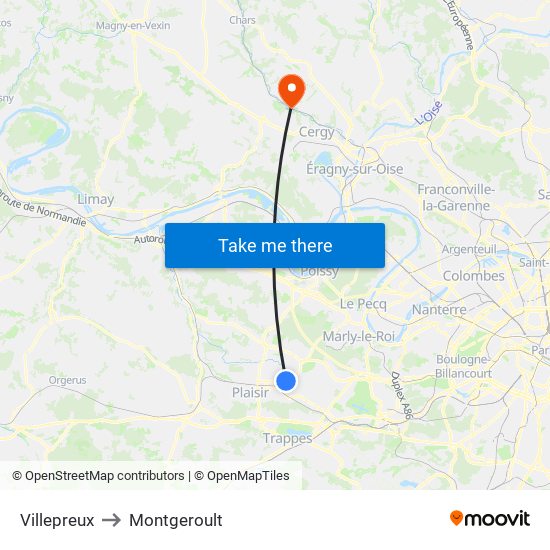 Villepreux to Montgeroult map