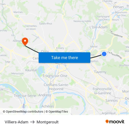 Villiers-Adam to Montgeroult map