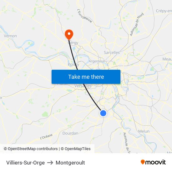 Villiers-Sur-Orge to Montgeroult map