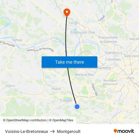Voisins-Le-Bretonneux to Montgeroult map