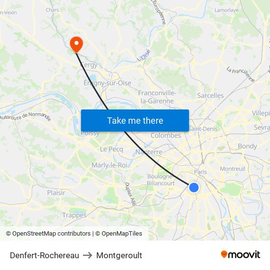 Denfert-Rochereau to Montgeroult map