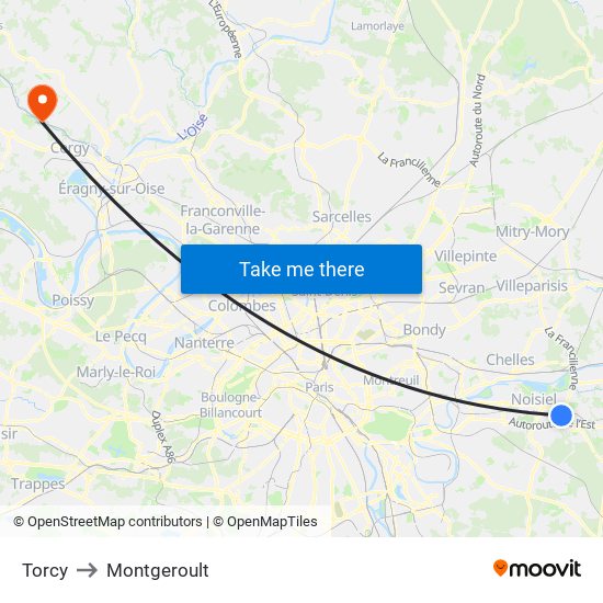 Torcy to Montgeroult map