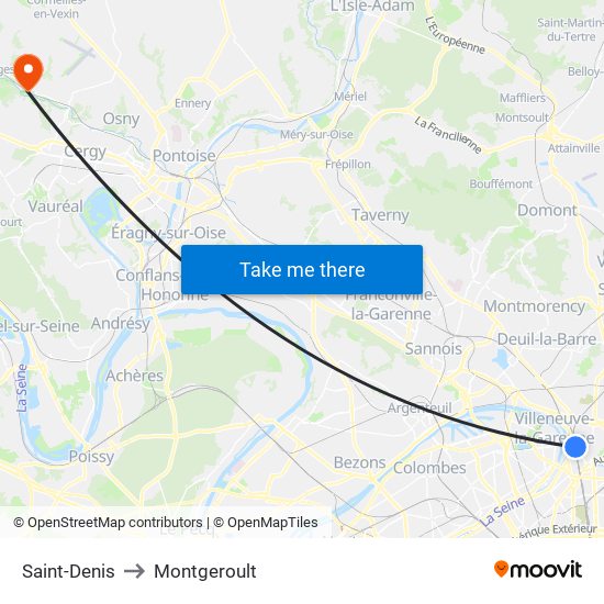 Saint-Denis to Montgeroult map