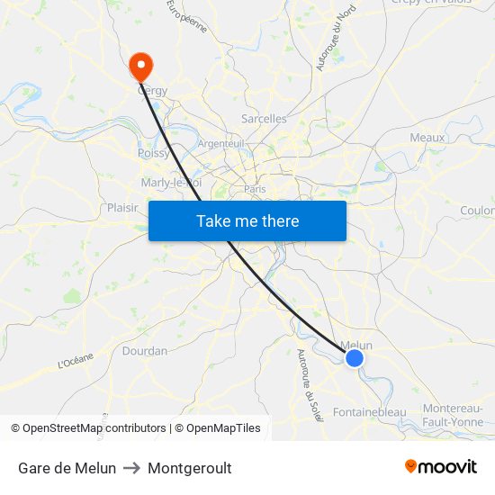 Gare de Melun to Montgeroult map